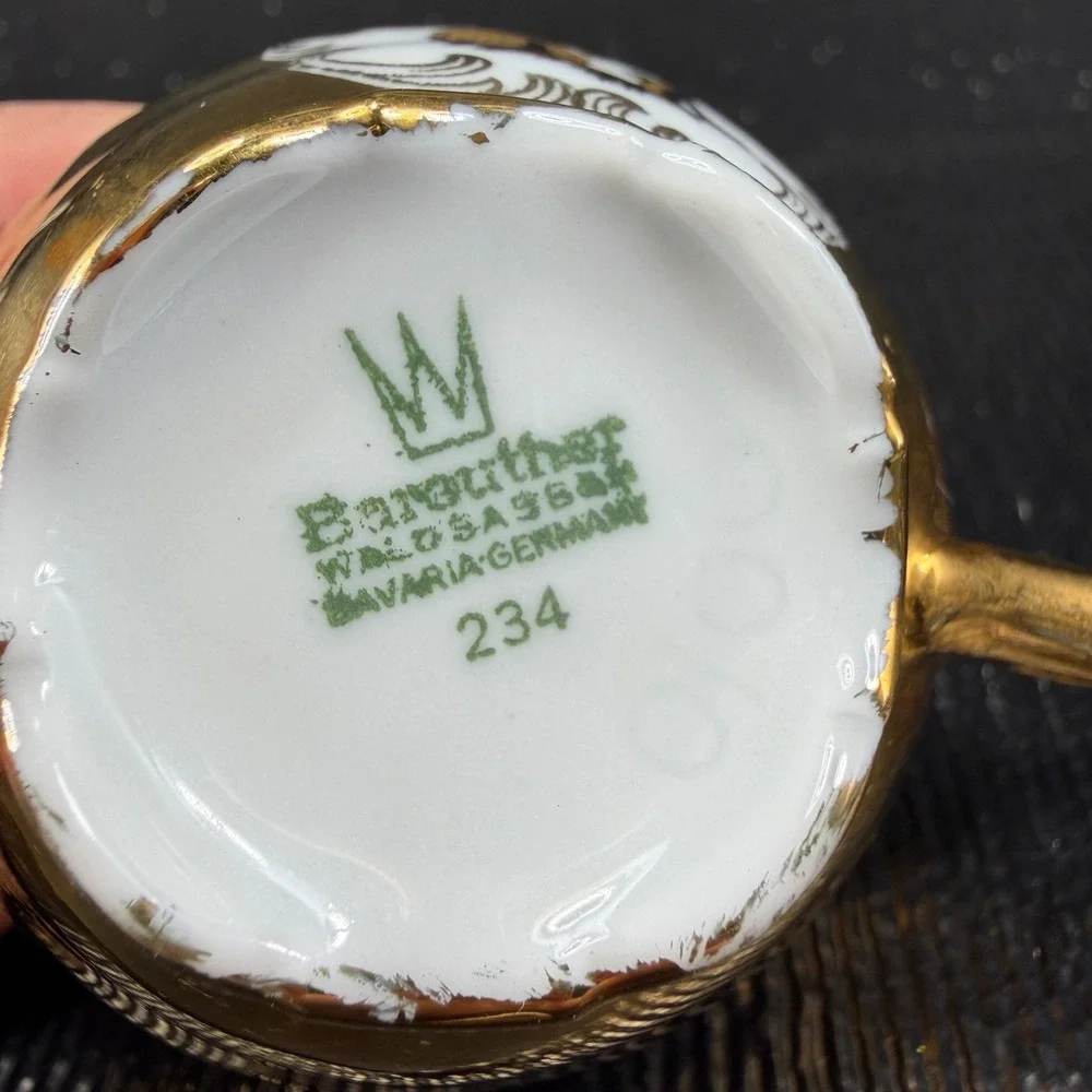 Bareuther Waldsassen Bavaria Gold Courting Couple Demitasse Cup Saucer Set VTG
